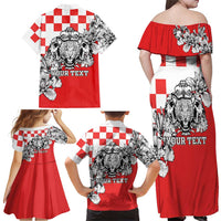 Personalized Croatia Leopard Heads Family Matching Off Shoulder Maxi Dress and Hawaiian Shirt With Iris - Wonder Print Shop