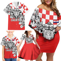 Personalized Croatia Leopard Heads Family Matching Off Shoulder Short Dress and Hawaiian Shirt With Iris - Wonder Print Shop