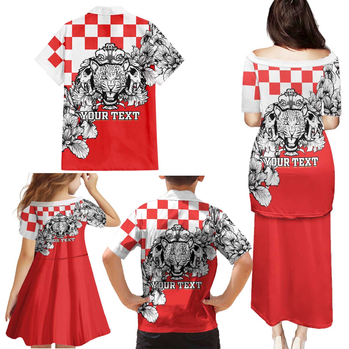 Personalized Croatia Leopard Heads Family Matching Puletasi and Hawaiian Shirt With Iris - Wonder Print Shop