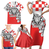 Personalized Croatia Leopard Heads Family Matching Short Sleeve Bodycon Dress and Hawaiian Shirt With Iris - Wonder Print Shop