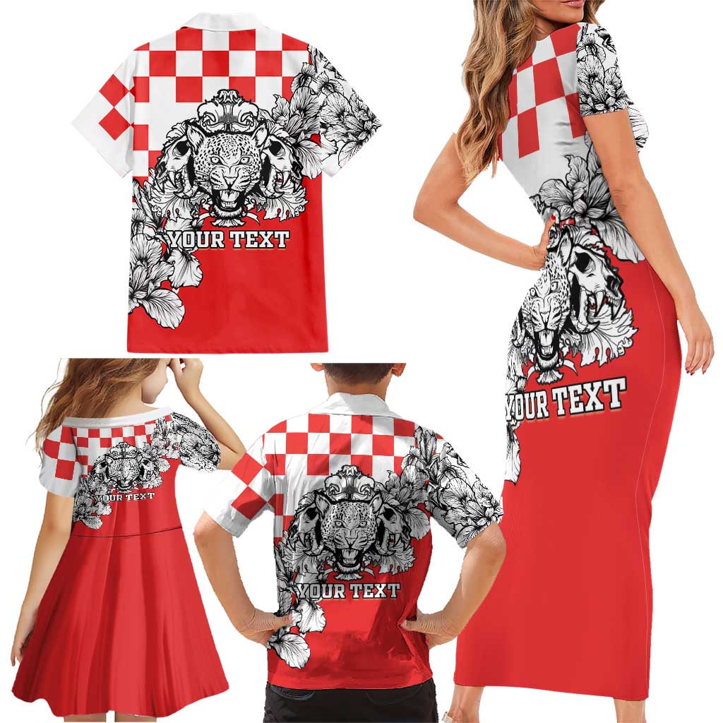 Personalized Croatia Leopard Heads Family Matching Short Sleeve Bodycon Dress and Hawaiian Shirt With Iris - Wonder Print Shop