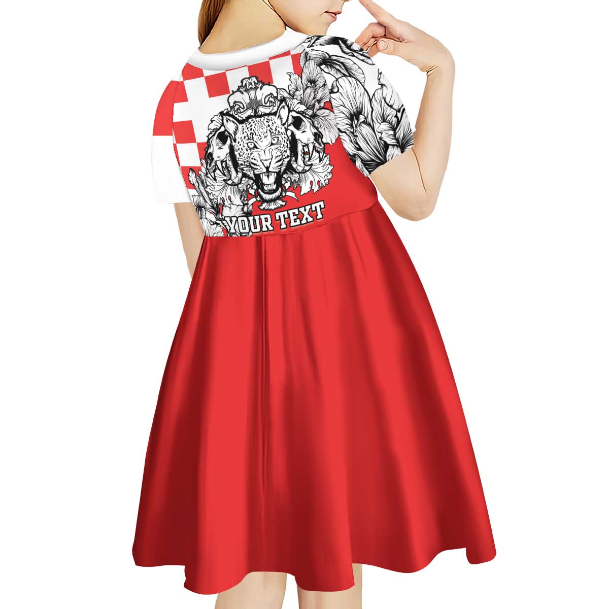 Personalized Croatia Leopard Heads Kid Short Sleeve Dress With Iris - Wonder Print Shop
