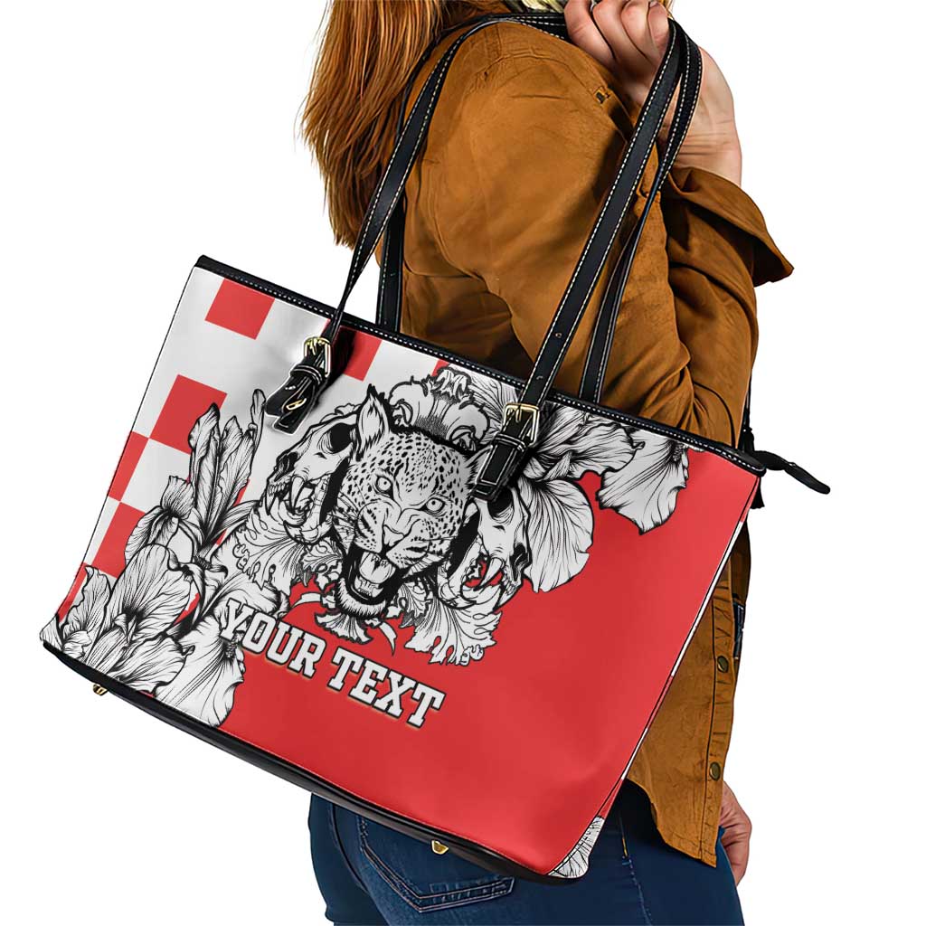 Personalized Croatia Leopard Heads Leather Tote Bag With Iris - Wonder Print Shop