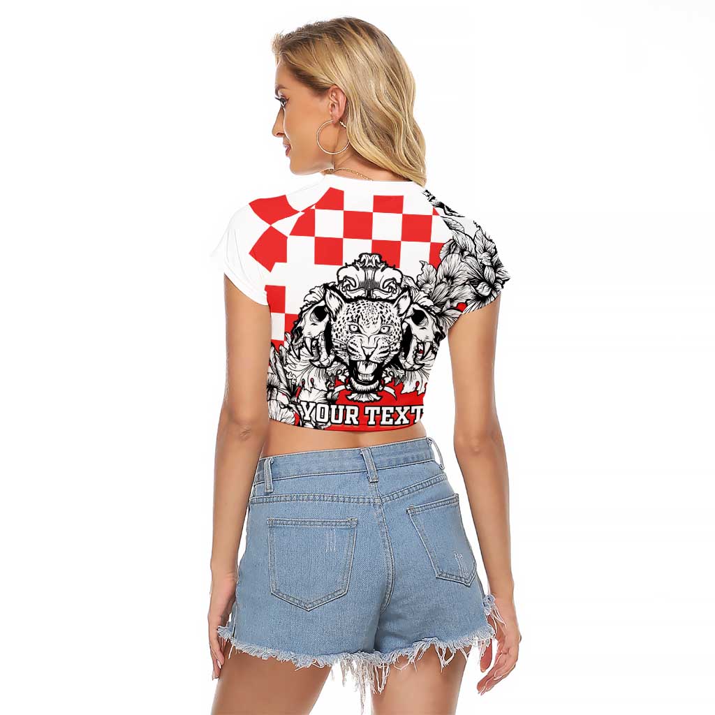 Personalized Croatia Leopard Heads Raglan Cropped T Shirt With Iris - Wonder Print Shop