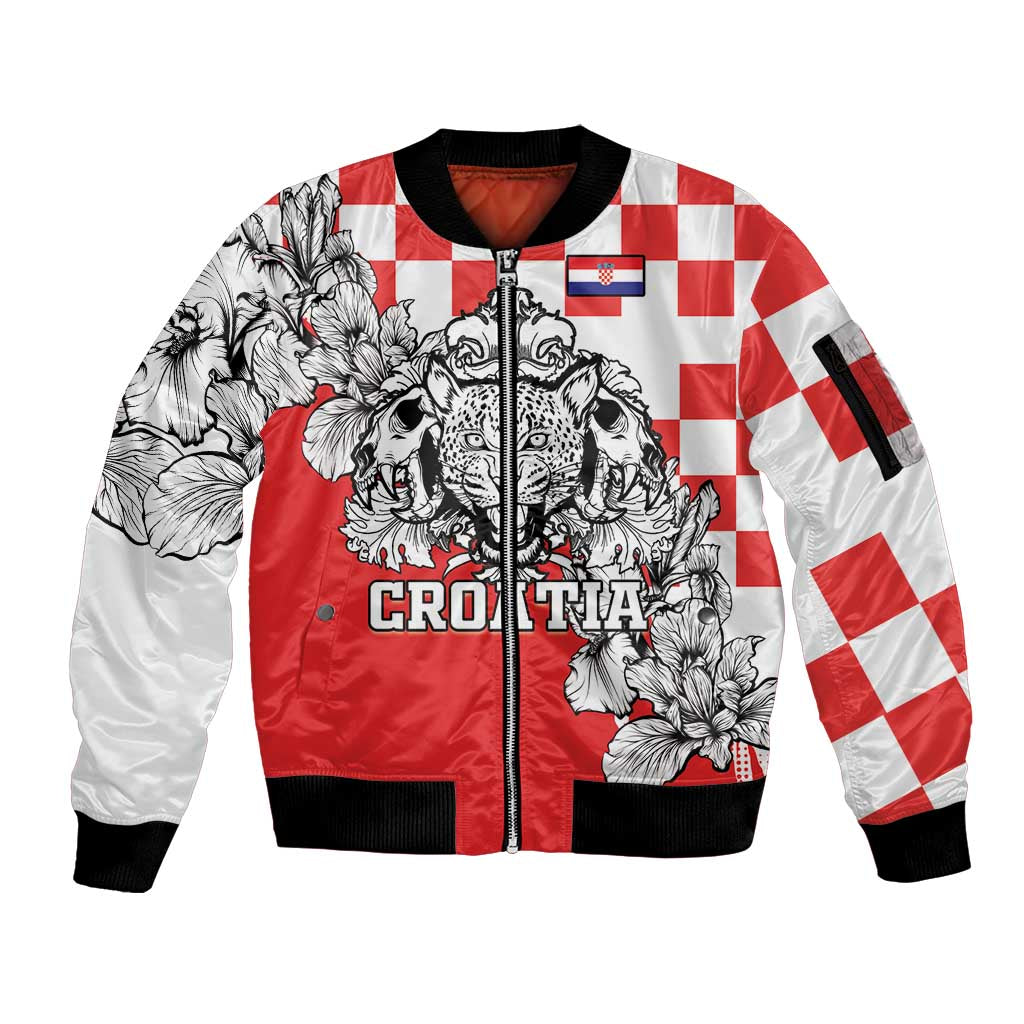 Personalized Croatia Leopard Heads Sleeve Zip Bomber Jacket With Iris - Wonder Print Shop