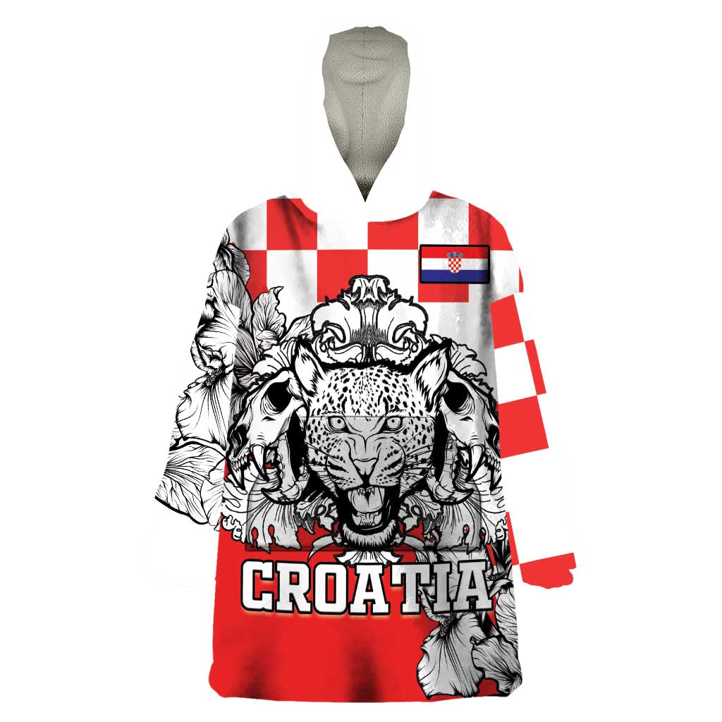 Personalized Croatia Leopard Heads Wearable Blanket Hoodie With Iris - Wonder Print Shop