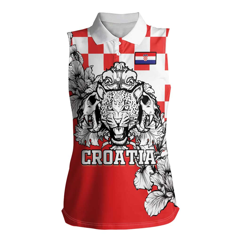 Personalized Croatia Leopard Heads Women Sleeveless Polo Shirt With Iris - Wonder Print Shop