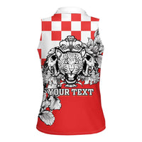Personalized Croatia Leopard Heads Women Sleeveless Polo Shirt With Iris - Wonder Print Shop