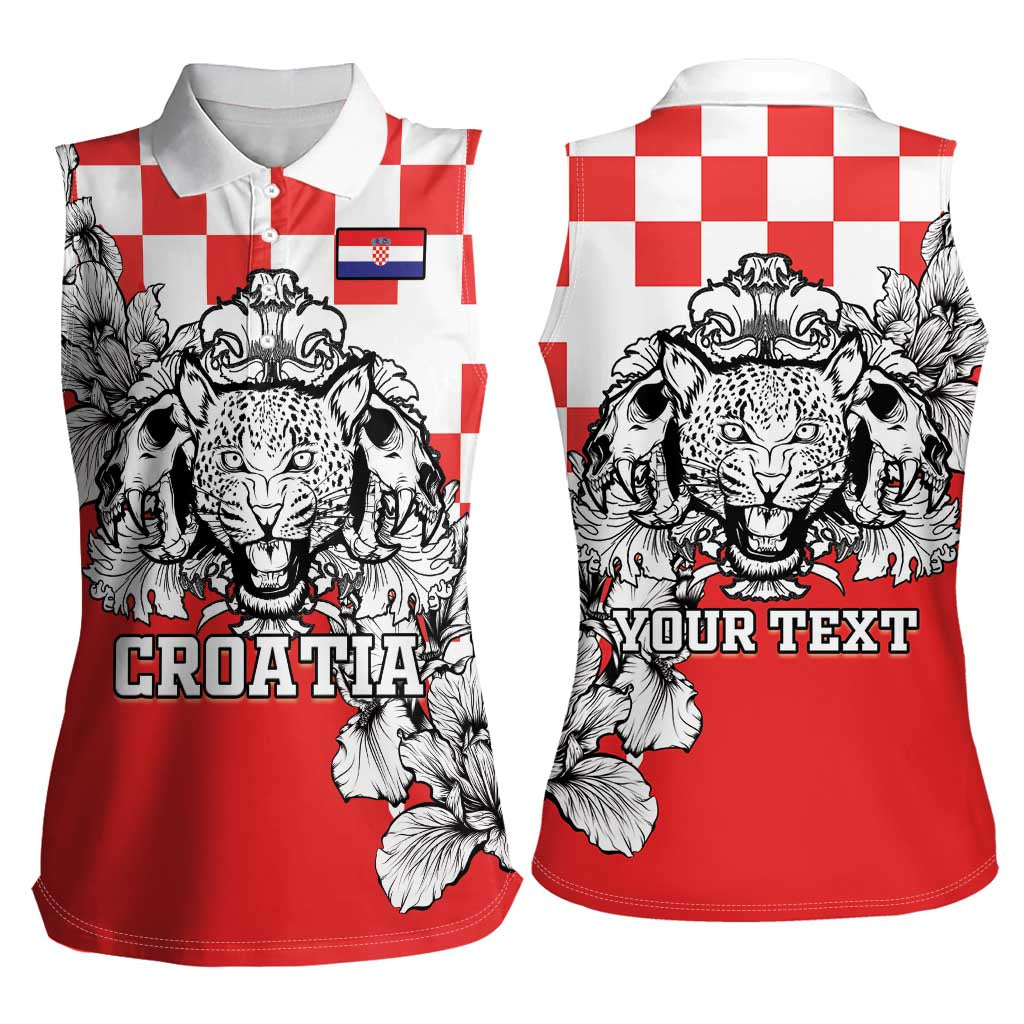 Personalized Croatia Leopard Heads Women Sleeveless Polo Shirt With Iris - Wonder Print Shop
