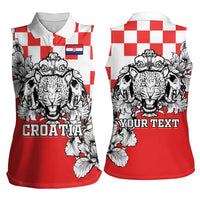 Personalized Croatia Leopard Heads Women Sleeveless Polo Shirt With Iris - Wonder Print Shop