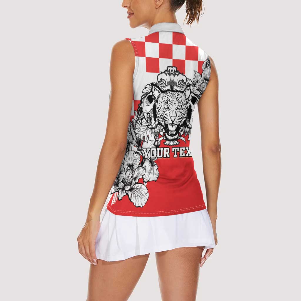 Personalized Croatia Leopard Heads Women Sleeveless Polo Shirt With Iris - Wonder Print Shop