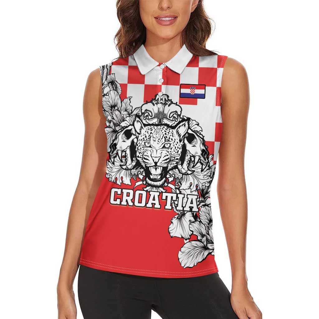 Personalized Croatia Leopard Heads Women Sleeveless Polo Shirt With Iris - Wonder Print Shop