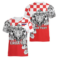 Personalized Croatia Leopard Heads Women V-Neck T-Shirt With Iris - Wonder Print Shop