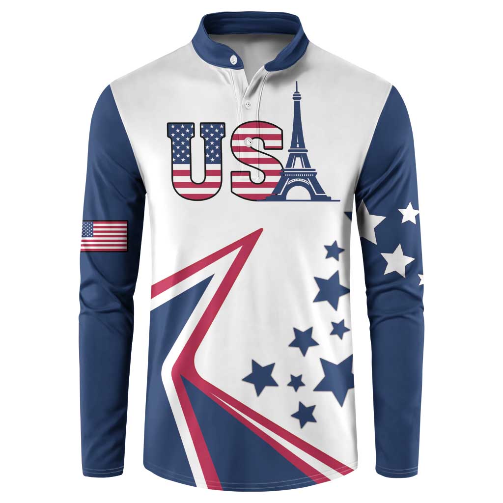 Custom USA Summer Sport 2024 Button Sweatshirt Eiffel Tower 2024 - Wonder Print Shop