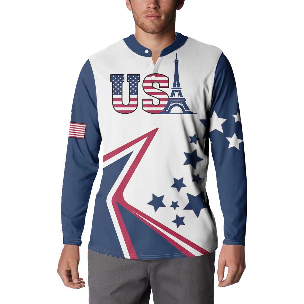 Custom USA Summer Sport 2024 Button Sweatshirt Eiffel Tower 2024 - Wonder Print Shop