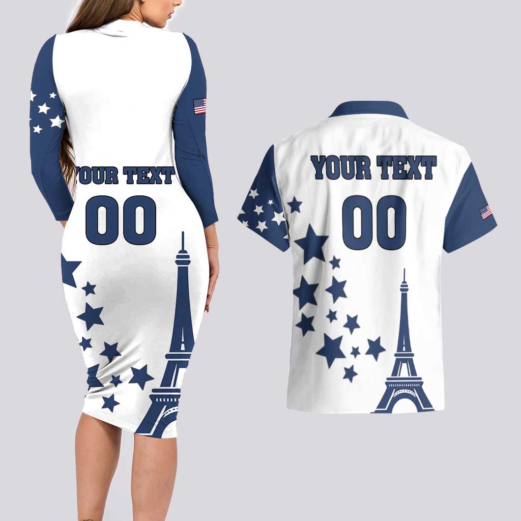 Custom USA Summer Sport 2024 Couples Matching Long Sleeve Bodycon Dress and Hawaiian Shirt Eiffel Tower 2024 - Wonder Print Shop