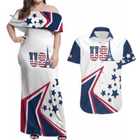Custom USA Summer Sport 2024 Couples Matching Off Shoulder Maxi Dress and Hawaiian Shirt Eiffel Tower 2024 - Wonder Print Shop