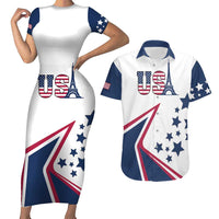 Custom USA Summer Sport 2024 Couples Matching Short Sleeve Bodycon Dress and Hawaiian Shirt Eiffel Tower 2024 - Wonder Print Shop