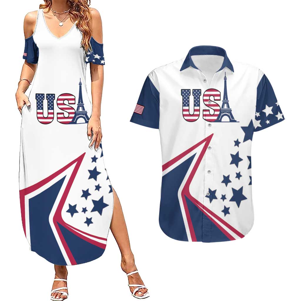 Custom USA Summer Sport 2024 Couples Matching Summer Maxi Dress and Hawaiian Shirt Eiffel Tower 2024 - Wonder Print Shop