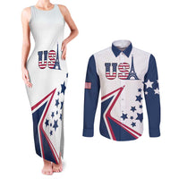 Custom USA Summer Sport 2024 Couples Matching Tank Maxi Dress and Long Sleeve Button Shirt Eiffel Tower 2024 - Wonder Print Shop