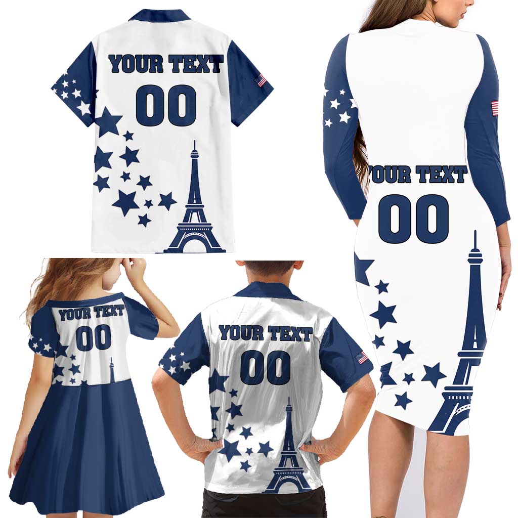 Custom USA Summer Sport 2024 Family Matching Long Sleeve Bodycon Dress and Hawaiian Shirt Eiffel Tower 2024 - Wonder Print Shop