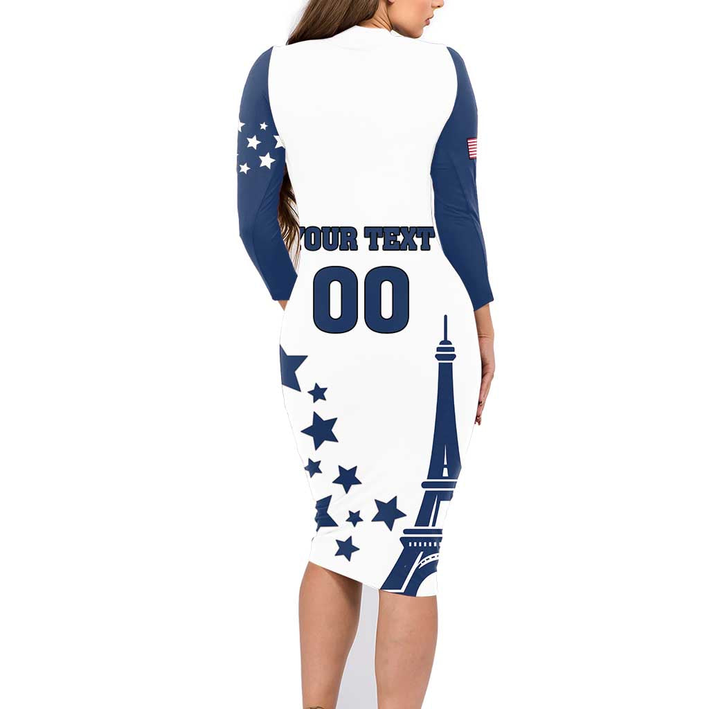 Custom USA Summer Sport 2024 Family Matching Long Sleeve Bodycon Dress and Hawaiian Shirt Eiffel Tower 2024 - Wonder Print Shop