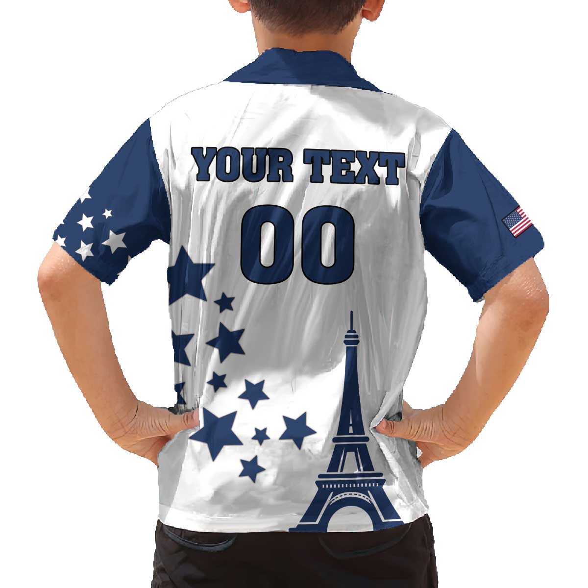 Custom USA Summer Sport 2024 Family Matching Off The Shoulder Long Sleeve Dress and Hawaiian Shirt Eiffel Tower 2024 - Wonder Print Shop