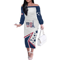 Custom USA Summer Sport 2024 Family Matching Off The Shoulder Long Sleeve Dress and Hawaiian Shirt Eiffel Tower 2024 - Wonder Print Shop