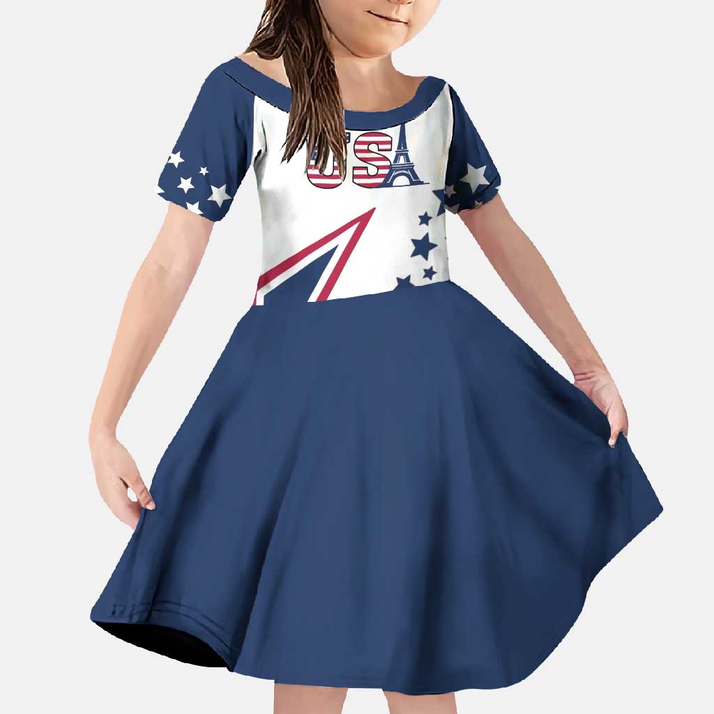 Custom USA Summer Sport 2024 Family Matching Off Shoulder Maxi Dress and Hawaiian Shirt Eiffel Tower 2024 - Wonder Print Shop