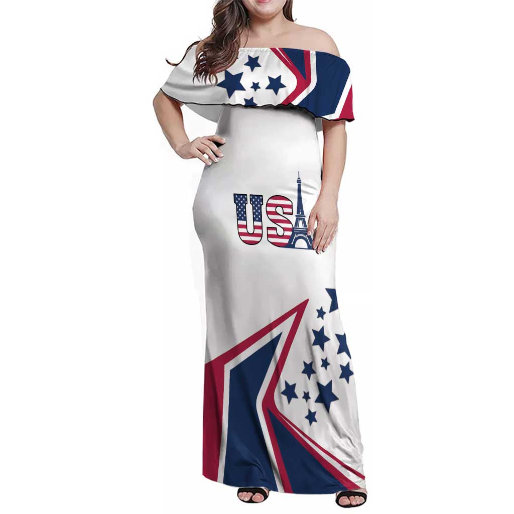 Custom USA Summer Sport 2024 Family Matching Off Shoulder Maxi Dress and Hawaiian Shirt Eiffel Tower 2024 - Wonder Print Shop