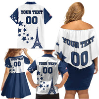 Custom USA Summer Sport 2024 Family Matching Off Shoulder Short Dress and Hawaiian Shirt Eiffel Tower 2024 - Wonder Print Shop