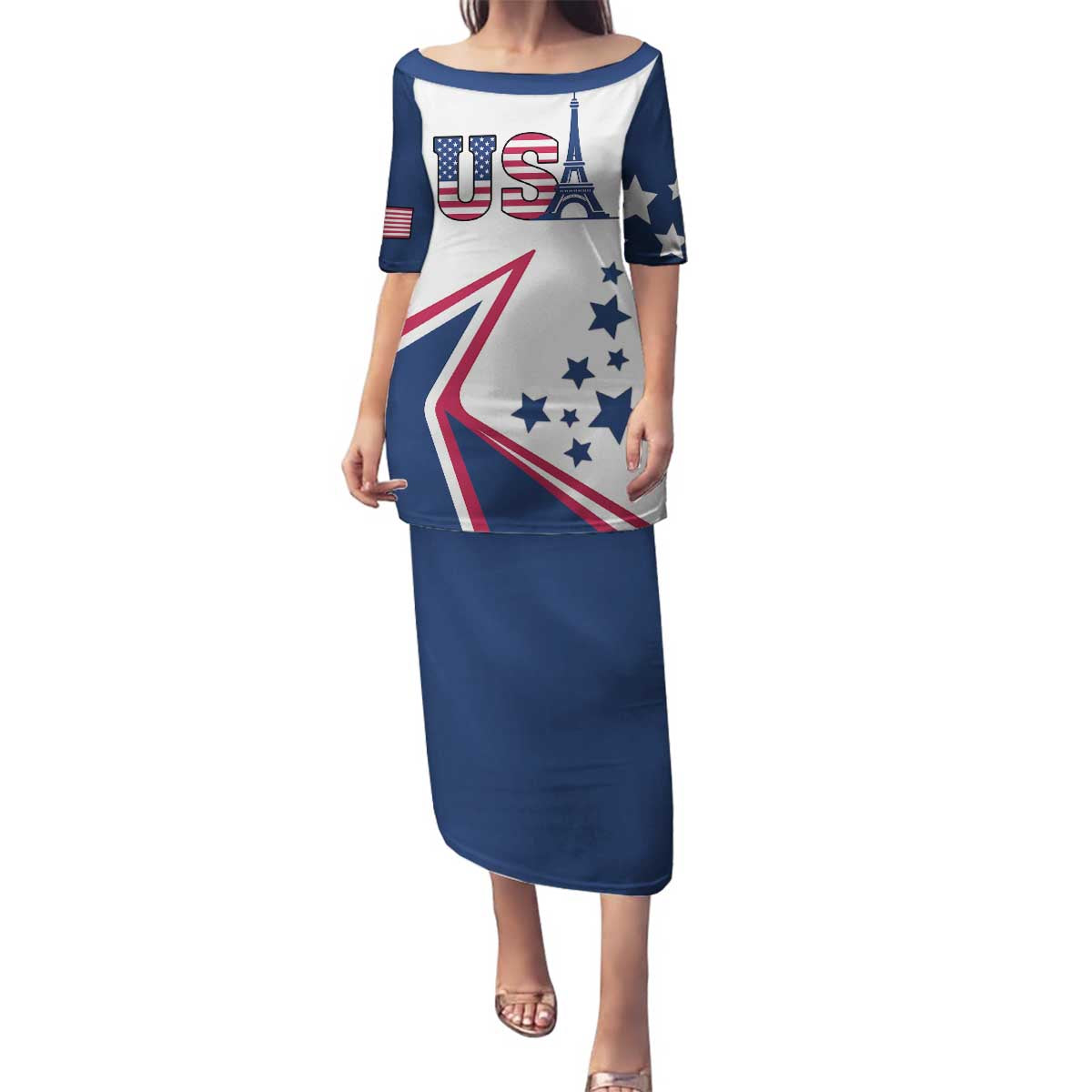 Custom USA Summer Sport 2024 Family Matching Puletasi and Hawaiian Shirt Eiffel Tower 2024 - Wonder Print Shop