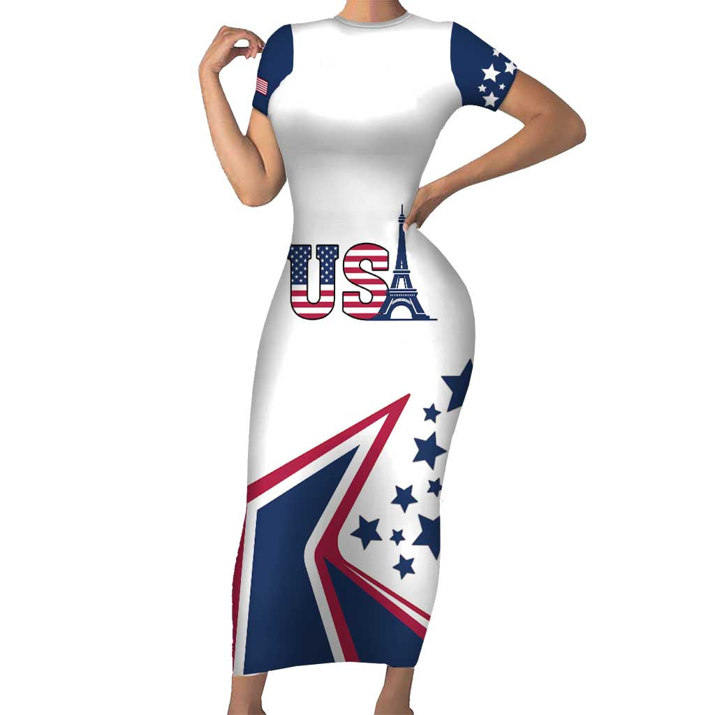 Custom USA Summer Sport 2024 Family Matching Short Sleeve Bodycon Dress and Hawaiian Shirt Eiffel Tower 2024 - Wonder Print Shop
