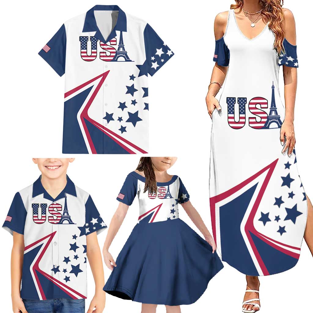 Custom USA Summer Sport 2024 Family Matching Summer Maxi Dress and Hawaiian Shirt Eiffel Tower 2024 - Wonder Print Shop