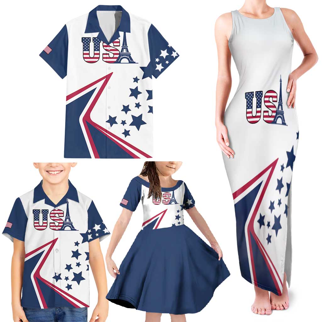 Custom USA Summer Sport 2024 Family Matching Tank Maxi Dress and Hawaiian Shirt Eiffel Tower 2024 - Wonder Print Shop