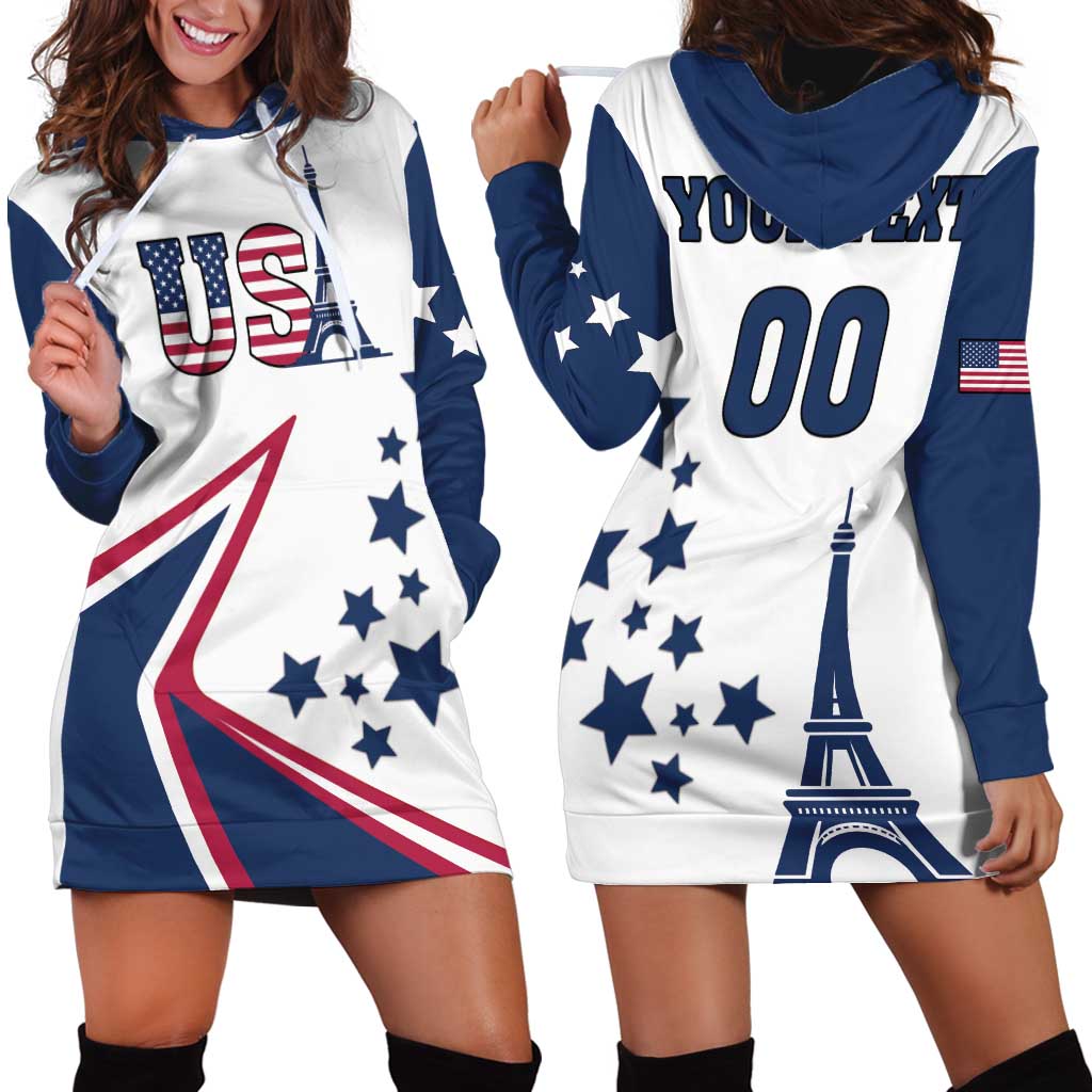 Custom USA Summer Sport 2024 Hoodie Dress Eiffel Tower 2024 - Wonder Print Shop
