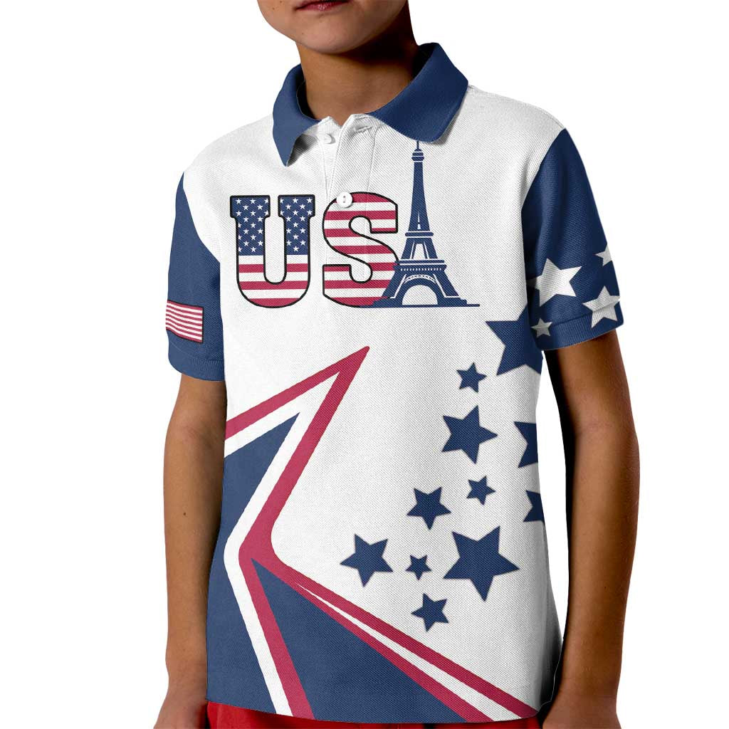 Custom USA Summer Sport 2024 Kid Polo Shirt Eiffel Tower 2024 - Wonder Print Shop