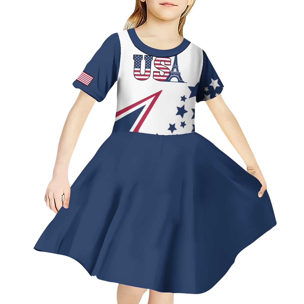 Custom USA Summer Sport 2024 Kid Short Sleeve Dress Eiffel Tower 2024 - Wonder Print Shop