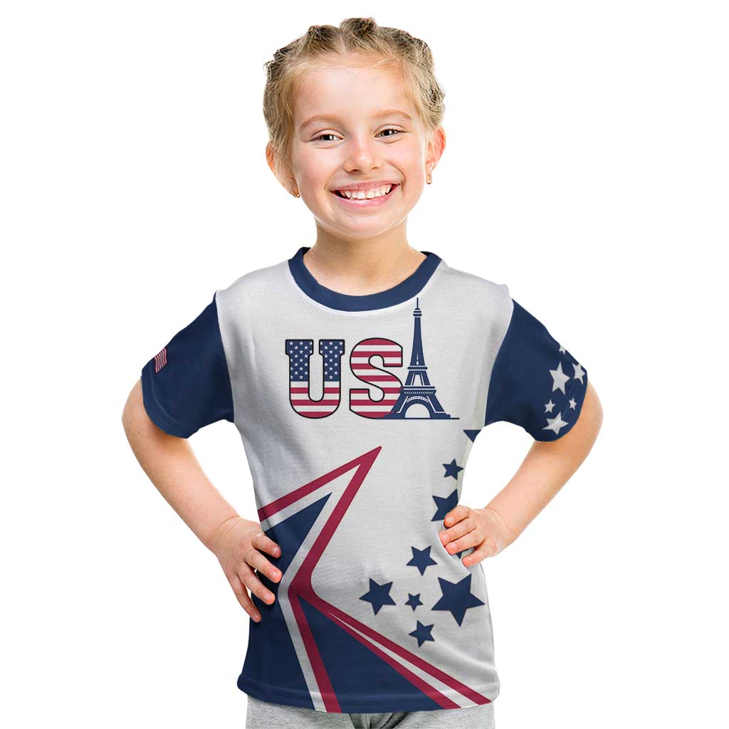 Custom USA Summer Sport 2024 Kid T Shirt Eiffel Tower 2024 - Wonder Print Shop