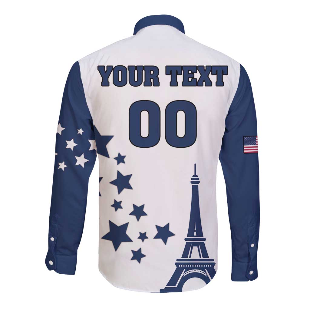 Custom USA Summer Sport 2024 Long Sleeve Button Shirt Eiffel Tower 2024 - Wonder Print Shop