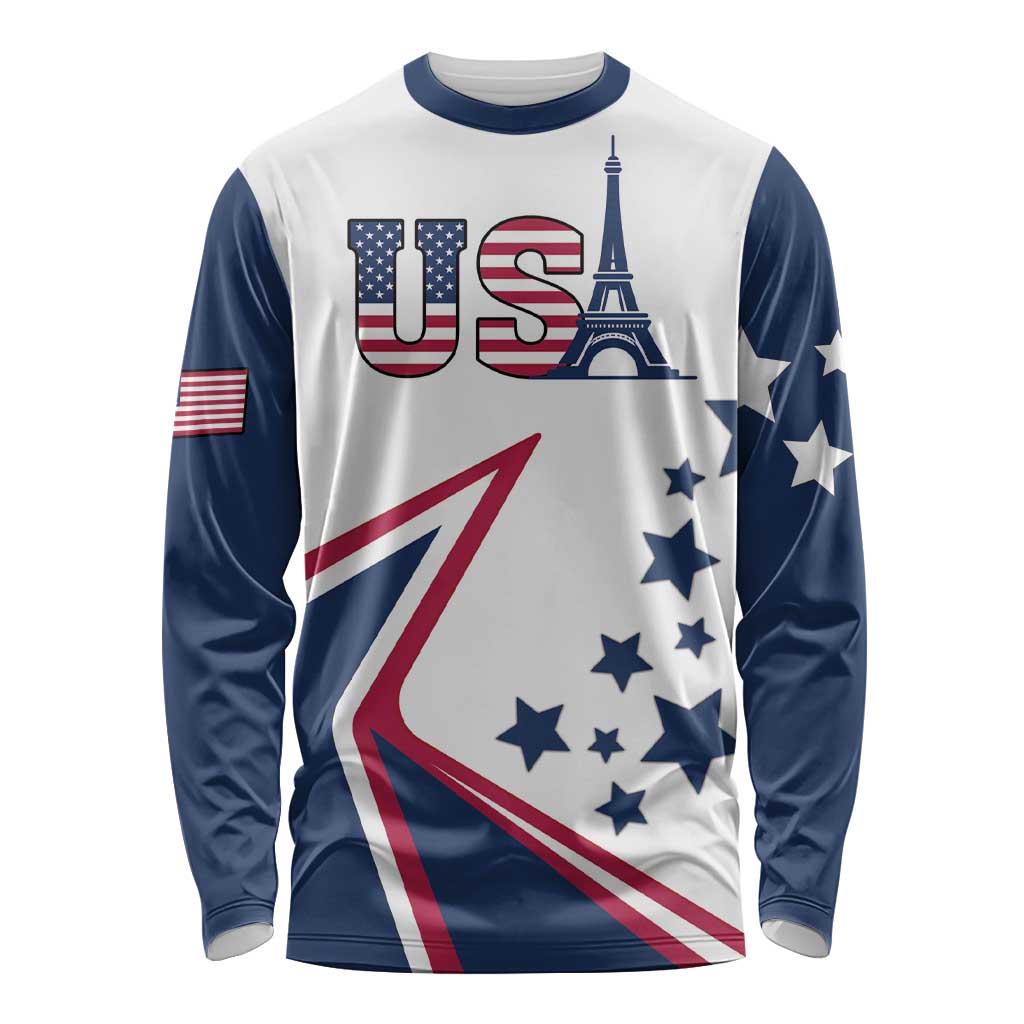 Custom USA Summer Sport 2024 Long Sleeve Shirt Eiffel Tower 2024 - Wonder Print Shop