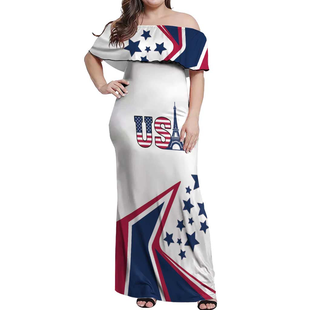 Custom USA Summer Sport 2024 Off Shoulder Maxi Dress Eiffel Tower 2024 - Wonder Print Shop