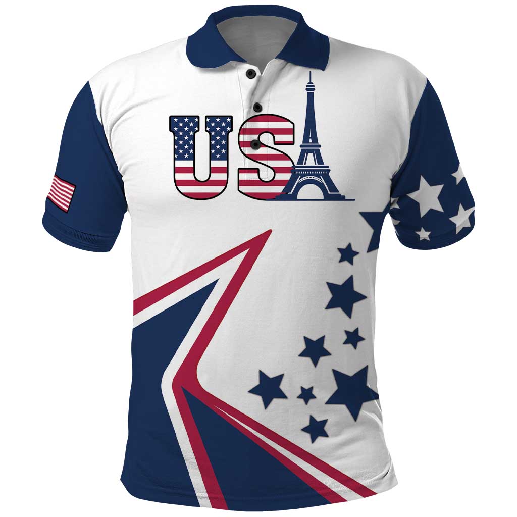 Custom USA Summer Sport 2024 Polo Shirt Eiffel Tower 2024 - Wonder Print Shop