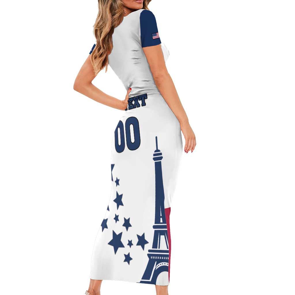 Custom USA Summer Sport 2024 Short Sleeve Bodycon Dress Eiffel Tower 2024 - Wonder Print Shop