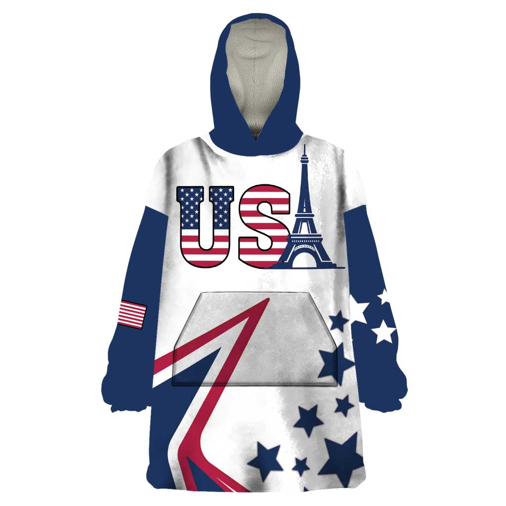 Custom USA Summer Sport 2024 Wearable Blanket Hoodie Eiffel Tower 2024 - Wonder Print Shop