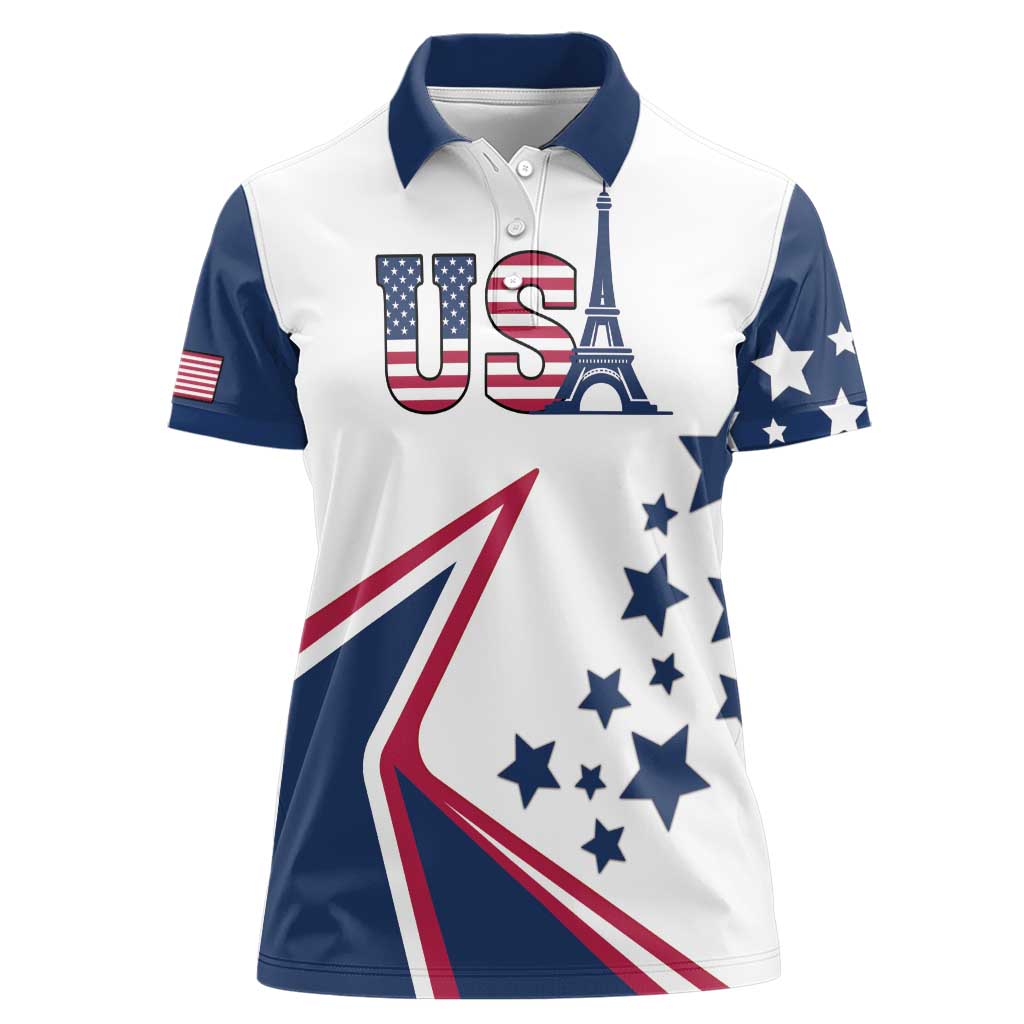 Custom USA Summer Sport 2024 Women Polo Shirt Eiffel Tower 2024 - Wonder Print Shop