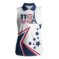 Custom USA Summer Sport 2024 Women Sleeveless Polo Shirt Eiffel Tower 2024 - Wonder Print Shop