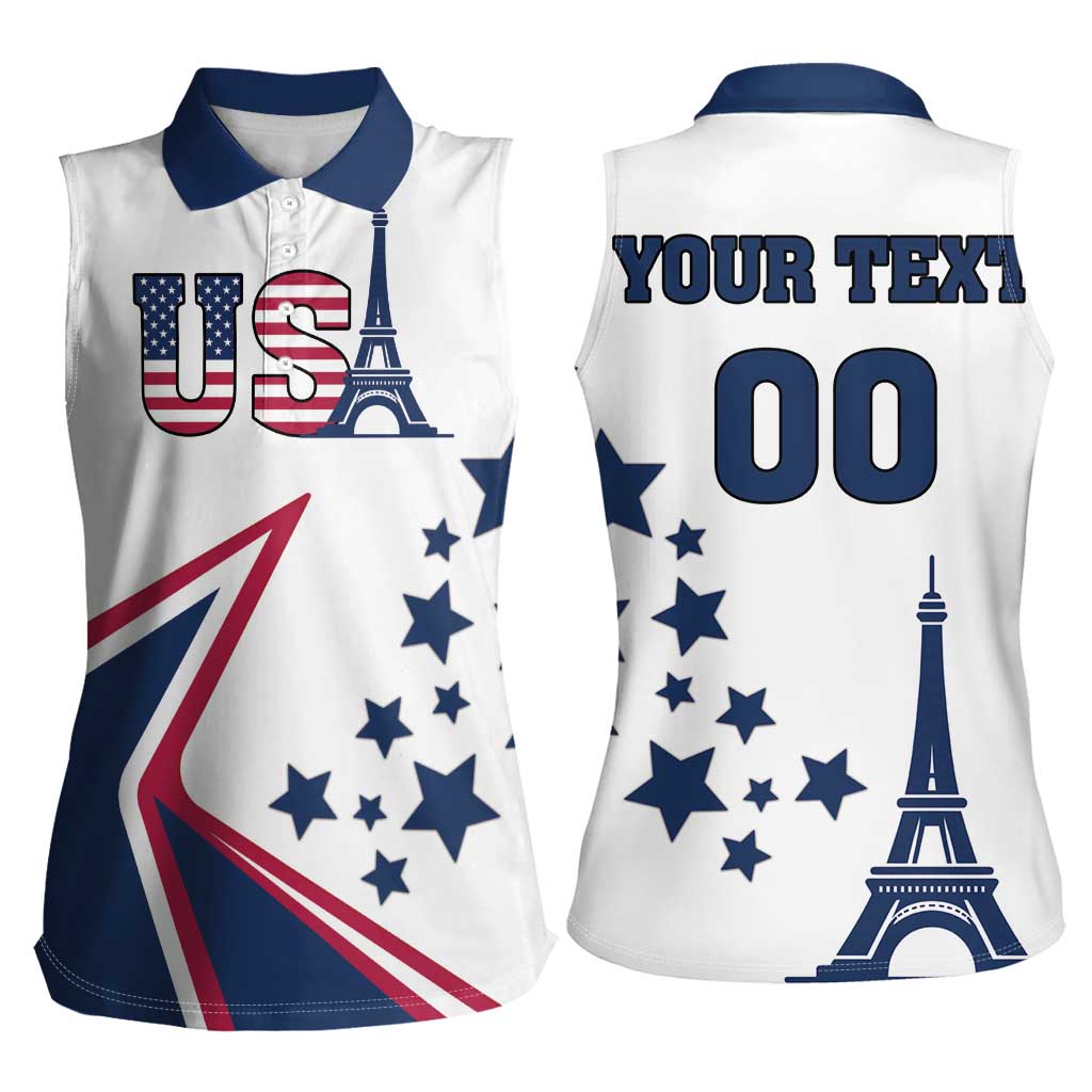 Custom USA Summer Sport 2024 Women Sleeveless Polo Shirt Eiffel Tower 2024 - Wonder Print Shop