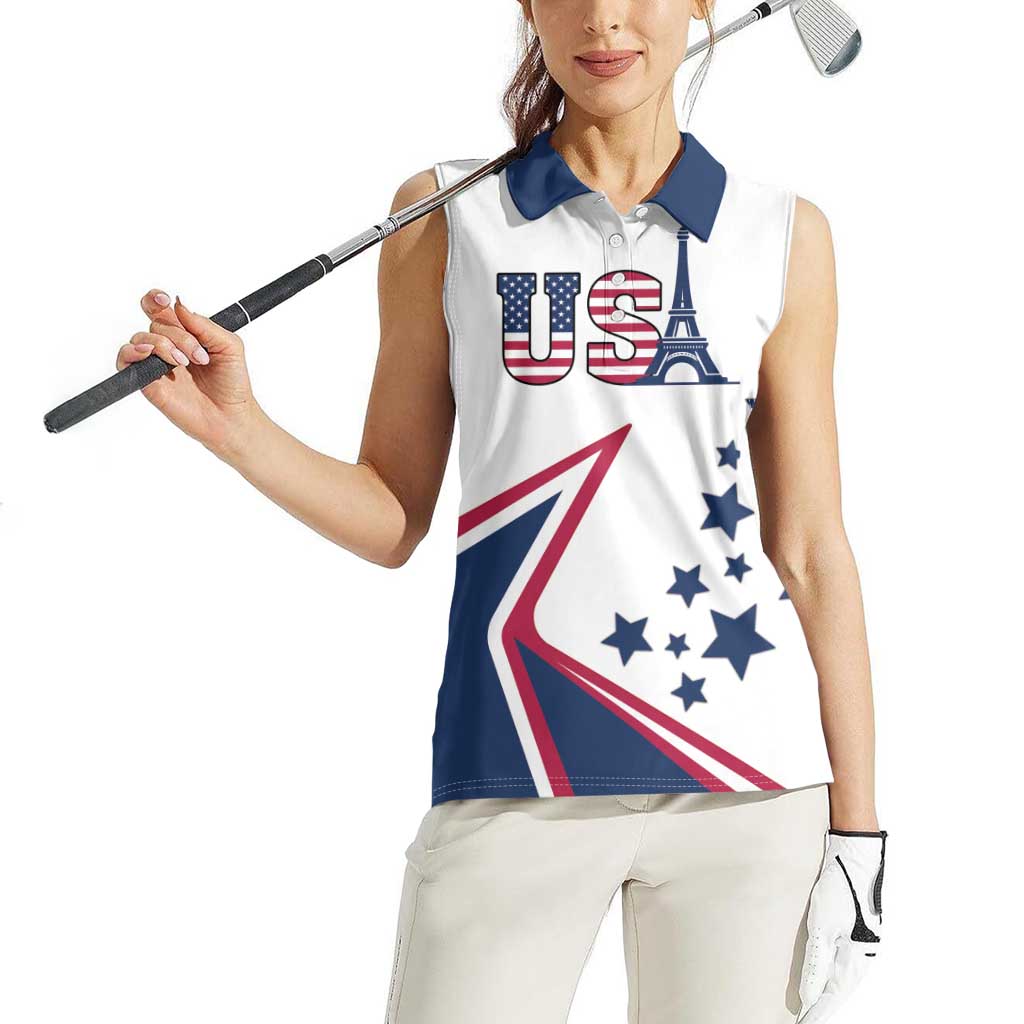 Custom USA Summer Sport 2024 Women Sleeveless Polo Shirt Eiffel Tower 2024 - Wonder Print Shop