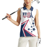 Custom USA Summer Sport 2024 Women Sleeveless Polo Shirt Eiffel Tower 2024 - Wonder Print Shop